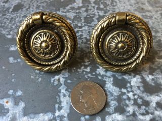 Vintage Ornate Cast Brass Ring Drawer Pulls 1 - 3/4 "