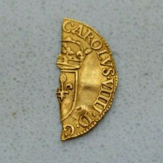 Rare,  Old Ca.  1566 France French Fragmentary Gold 1/2 Ecu Hammered Coin