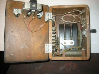 Antique Western Electric / Hand Crank / Oak Box Ringer / 3 Bar Magneto