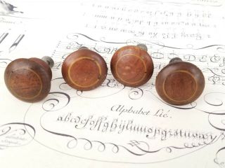 Set Of 4 Vintage Wood Cabinet Or Drawers Knobs Round With Inlay 1 1/4 "