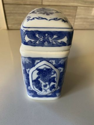 Vintage Tea Caddy Ginger Jar Blue & White Oriental 3