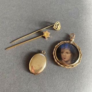Antique Victorian Yellow Metal Rolled Gold Stick Pin Locket Pendant
