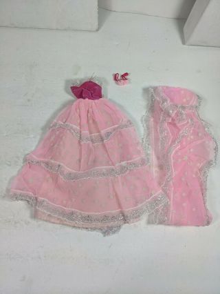 Mattel Vintage 1985 Dream Glow Barbie Pink Dress - With Scarf And Corsage