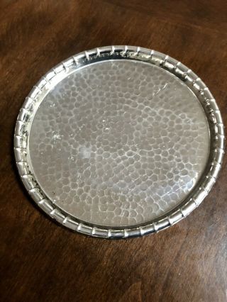 Vtg Hammered Silverplate Round 9.  5” Tray Bamboo Design