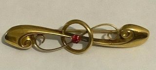 Antique 9ct Gold Brooch / Pin With Pink Stone
