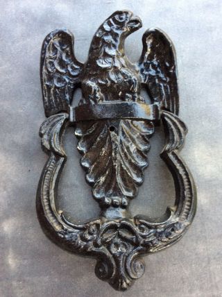 Vintage Cast Iron Black Eagle Door Knocker Stamped 715