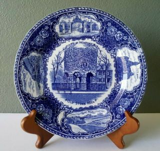 Antique Flow Blue Views Of Newport Rhode Island Souvenir Cabinet Plate