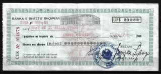 Check 1990 $20,  Bank Of Albania - Very Rare
