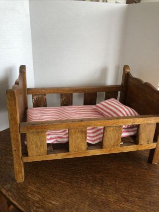 Wooden Doll Bed With Mattress An Pillow 12” Long And.  9 “wide 8 “ Tall
