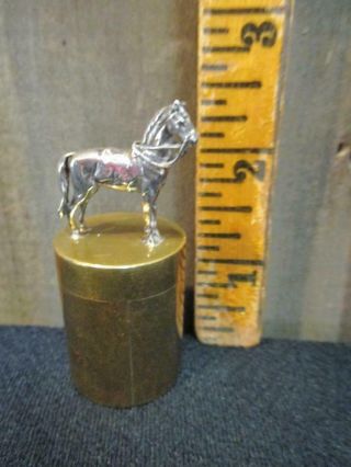 Vintage Little Brass Pill Box W/ Detailed Miniature Sterling Silver Horse