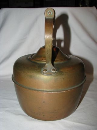 Antique Copper & Brass Tea Kettle W/Porcelain Knob & Wooden Handle 3