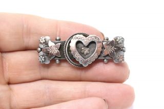 A Lovely Antique Victorian Sterling Silver 925 & Gold Heart Bar Brooch 24593 3