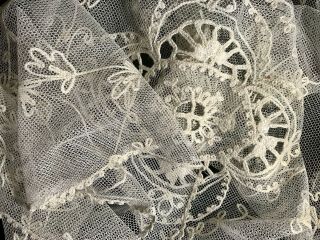 Vintage Gorgeous Off - White Chain Embroidery On Veil Lace Runner 42 " X 13 1/2 "