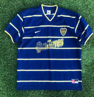 Rare Vtg 90s Striped Nike Cabj Boca Juniors Club Soccer Football Jersey L/xl