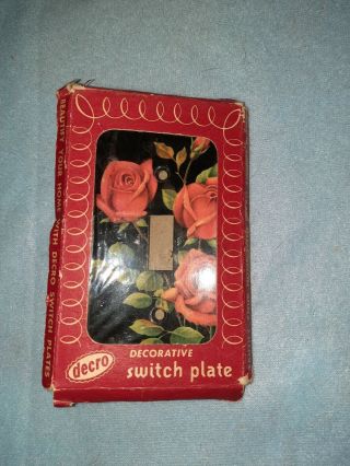 Vtg L.  H.  Leeds Co.  Light Switch Plate Cover Double Decro Plate Black W/ Roses