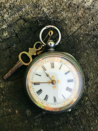 Antique 0.  935 Fine Silver Hallmarked Pocket Watch & Key