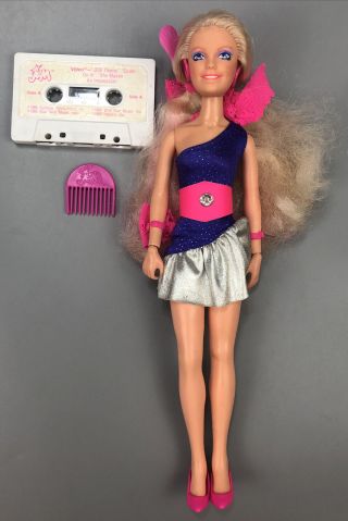 Vtg 1985 Jem & The Holograms Jerrica Doll Blonde/pink Hair W/ Cassette Tape Aa