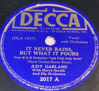 Vintage Rare Decca 78 Rpm Record 2017 - 1938 Judy Garland Ten Pins In The Sky