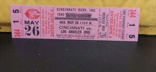 Cincinnati Reds Vs Los Angeles Dodgers 5/26/1980.  Rare (dh) Ticket.
