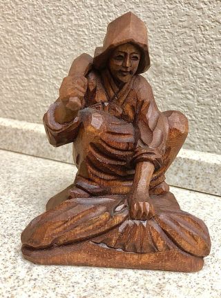 Antique Asian Chinese Carved Wood Man Harvesting