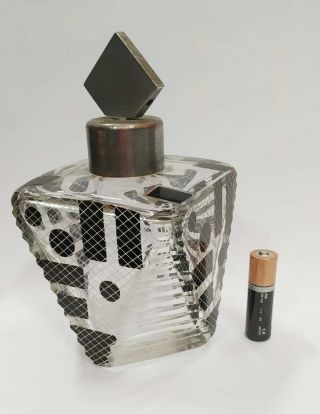 Ultra Rare Vintage Art Deco Perfume Bottle Bohemian Czech Republic Black Enamel