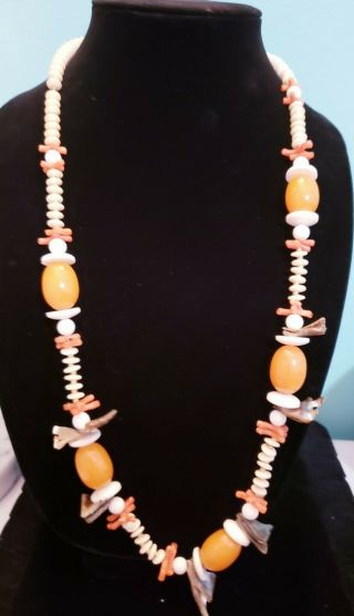 Miriam Haskell Bakelite Necklace Large Coral Pearl Glass Bead Ultra Rare Signed