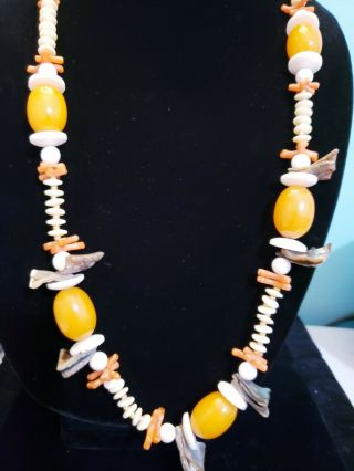 Miriam Haskell Bakelite necklace LARGE Coral pearl glass bead ULTRA RARE signed 2