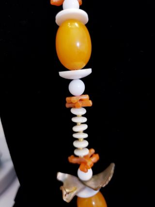 Miriam Haskell Bakelite necklace LARGE Coral pearl glass bead ULTRA RARE signed 3