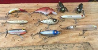 (10) Vintage Heddon Fishing Lures,  Tadpolly,  Crazy Crawler,  Zara Spook And More