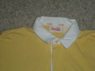 VTG 1980 ' S COCA COLA RUGBY STYLE LONG SLEEVE POLO SHIRT RARE YELLOW ADULT L 2