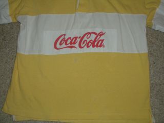 VTG 1980 ' S COCA COLA RUGBY STYLE LONG SLEEVE POLO SHIRT RARE YELLOW ADULT L 3