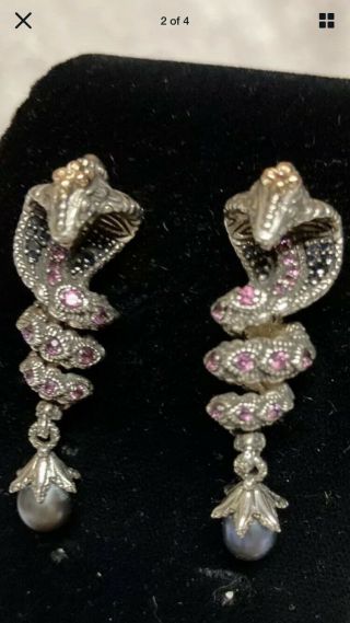 Barbara Bixby Sterling & 18k Multi - Gemstone Cobra Snake Earrings - Rare