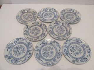 8 Furnivals Plates Antique Dresden Pattern 5 3/8 " Bread Side Blue & White Onion