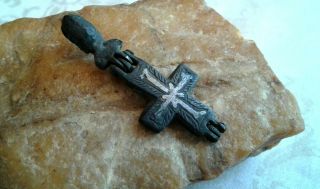 Rare Antique Viking - Age C.  10 - 13th Century Reliquary Cross With Silver Niello