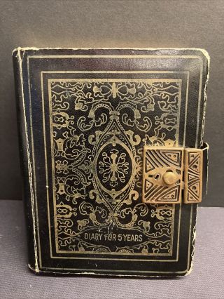 Vintage 1940’s Five Year Diary Lock Japan Rare Gold Embossed Leather Book Old