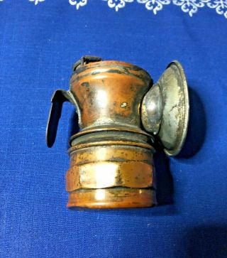 Antique Brass Auto - Lite Carbide Miners Lamp By Universal Lamp Co.  3 3/4 " Tall