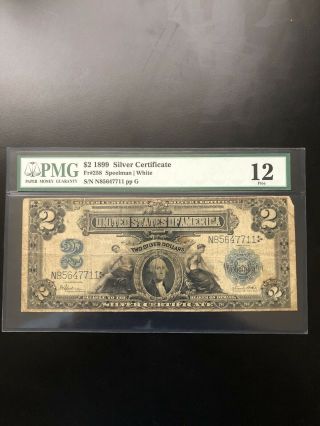 1899 Pmg 12 $2 Silver Certificate Large Note Fr - 258 Fine Agriculture Rare