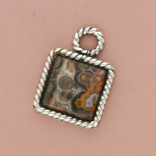Vintage Sterling Silver Mexico Braided Crazy Lace Agate Pendant