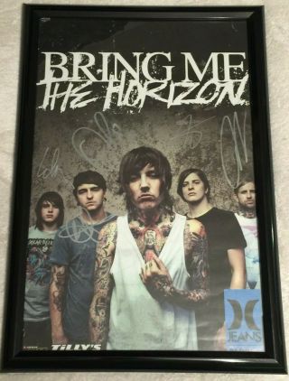 Bmth Bring Me The Horizon Oli Sykes Band Signed Poster Very Rare Autograph All 5