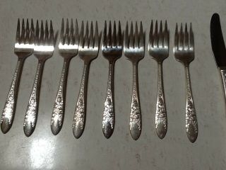 National Silver Co A1 Silverplate Rose And Leaf Set Of 8 Salad Forks