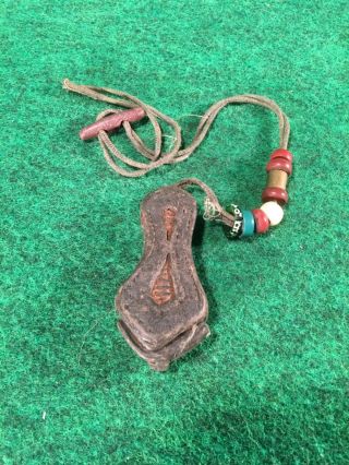 Antique Primitive Tibetan Leather Sewing Needle Pouch Ethnic Tibet Artifact H