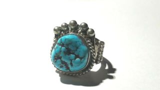 Vtg Old Pawn Navajo Sterling Silver Turquoise Ring With 5 Raindrops Rare