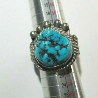 Vtg Old Pawn Navajo Sterling Silver Turquoise Ring with 5 Raindrops Rare 2