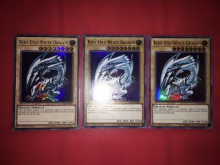Yugioh Cards 3x Blue Eyes White Dragon Lckc - En001 1st Ed.  Nm - Mt Ultra Rare Sdk