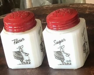 Vintage Tipp Milk Glass Flour & Sugar Shakers Very Rare