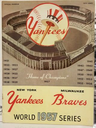 1957 World Series Ny Yankees Vs Milwaukee Braves Official Program Rare Near