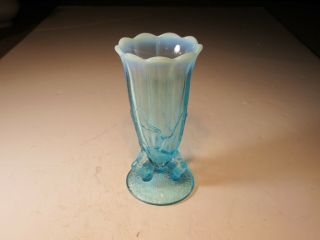 Antique 1898 Dugan - Northwood Blue Opalescent Glass Twigs Pattern Bud Vase