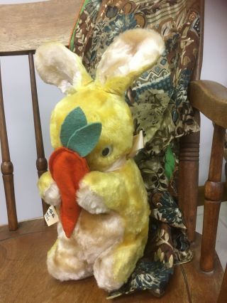 Antique 1960’s Gund Yellow Easter Bunny With Wind Up Music Box Inside