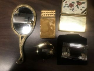 Antique Art Nouveau Solid Brass Hand Held Mirror Figural Lady Handle 9 3/8 " &more