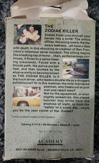 THE ZODIAK KILLER (1985) Big Box VHS Rare Horror 2